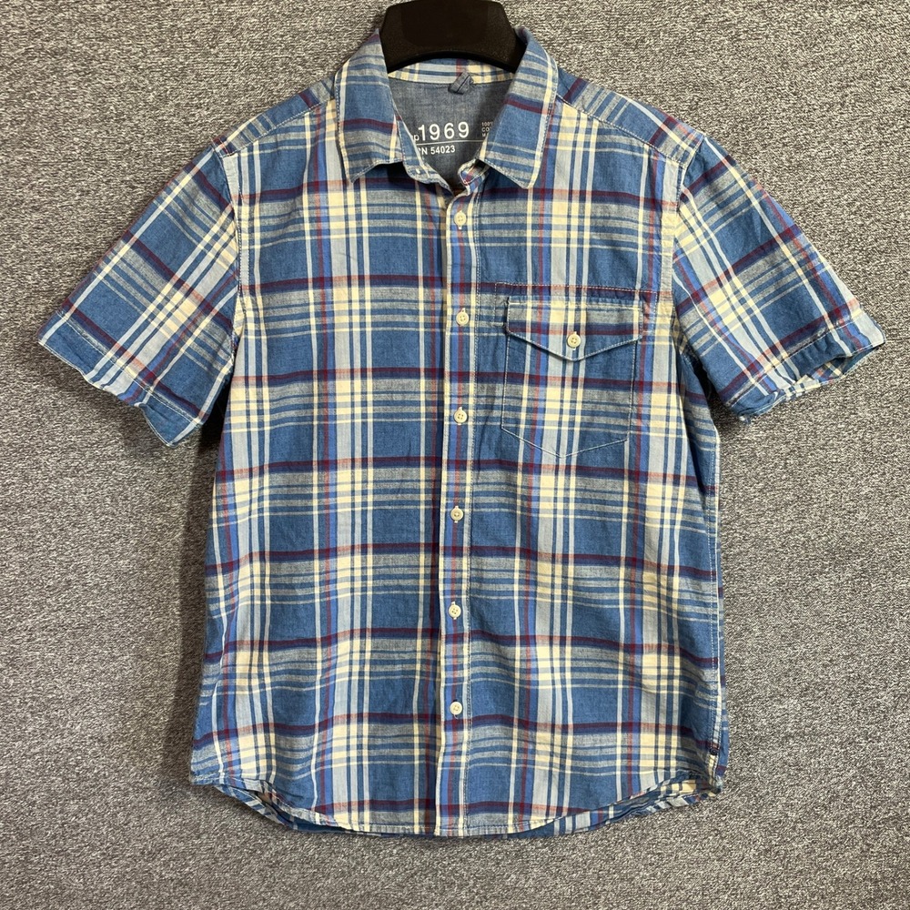 Gap 1969 Shirt Mens S Blue Plaid Short Sleeve Button Down Cotton